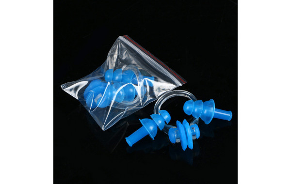 Набор для плавания в zip-lock, беруши и зажим для носа (синий) Sportex E36868-1 600_380