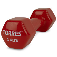 Гантель 3 кг Torres металл в виниловой оболочке, форма шестигранник PL522205 красный