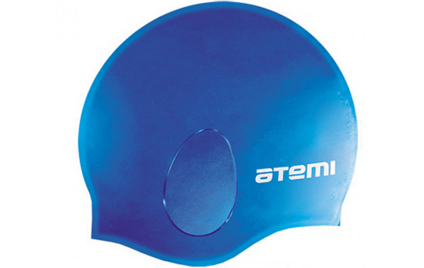 Шапочка для плавания Atemi силикон (c ушами), EC104 синяя 600_380
