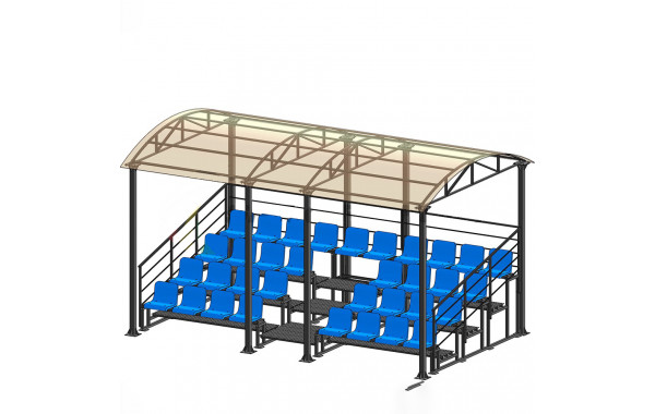 Трибуна для зрителей 4 ряда на 34 места с навесом и перилами Spektr Sport 600_380
