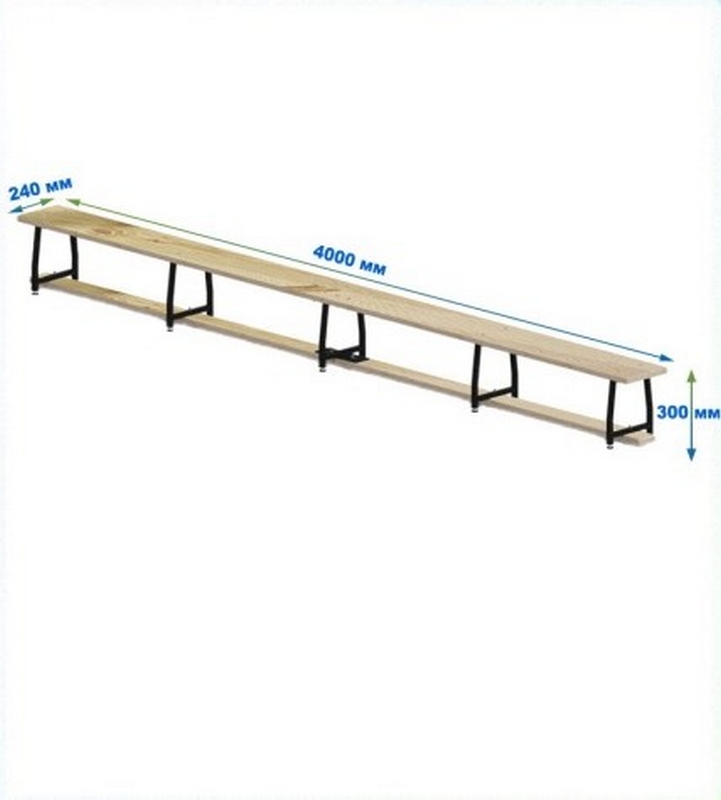 Скамейка гимнастическая 4000 мм ЭКОНОМ (щит дерево) ножки метал Dinamika 721_800