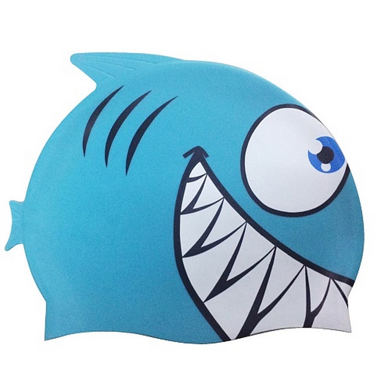 Шапочка для плавания Atemi FC205 рыбка, голубой 800_800