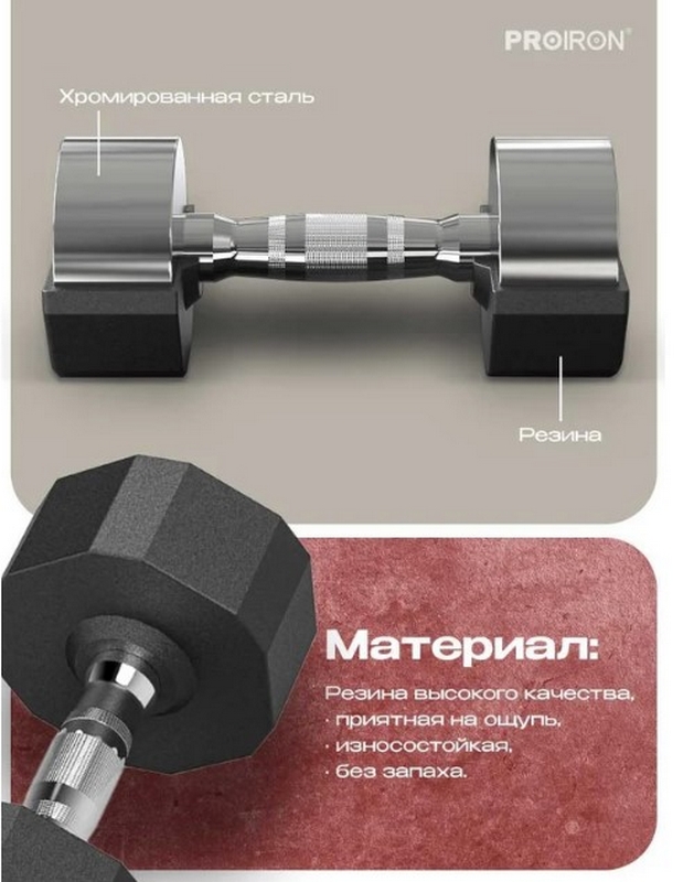 Гантель обрезиненная 16кг PROIRON Г1160ОБР 629_800