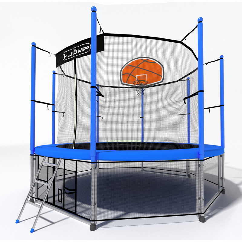 Батут i-Jump Classic Basket 8FT 244 см с нижней сетью и лестницей синий 800_800