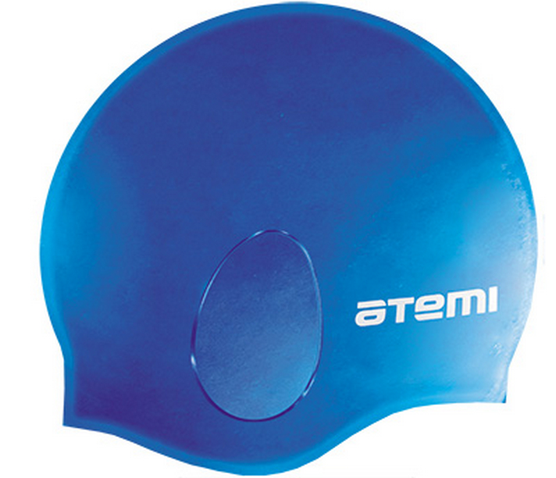 Шапочка для плавания Atemi силикон (c ушами), EC104 синяя 800_688