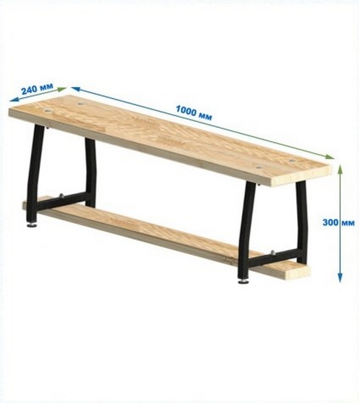 Скамейка гимнастическая 1000мм (40 мм щит.сосна) ножки метал с РО Dinamika 713_800