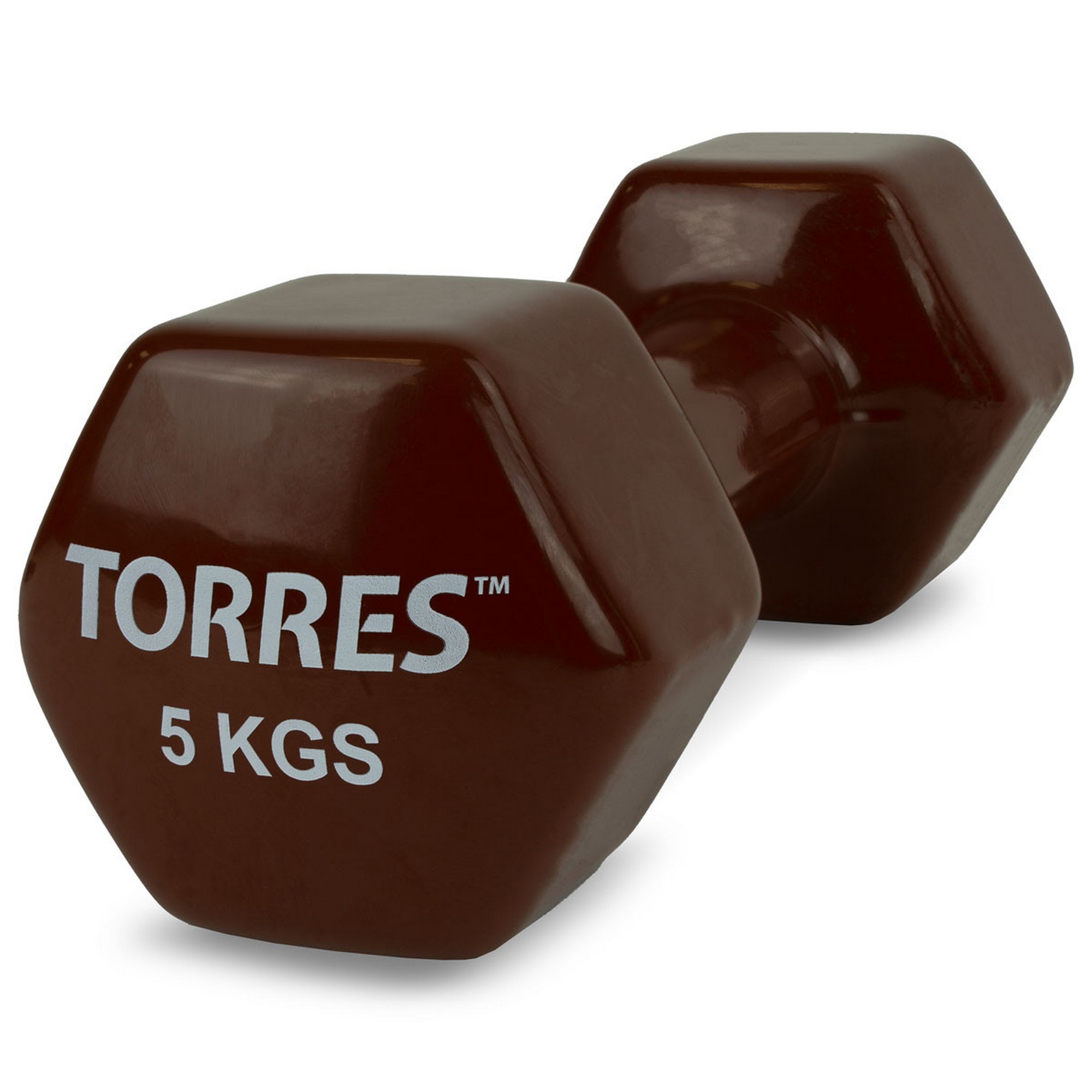 Гантель 5 кг Torres металл в виниловой оболочке, форма шестигранник PL522207 коричневый 2000_2000