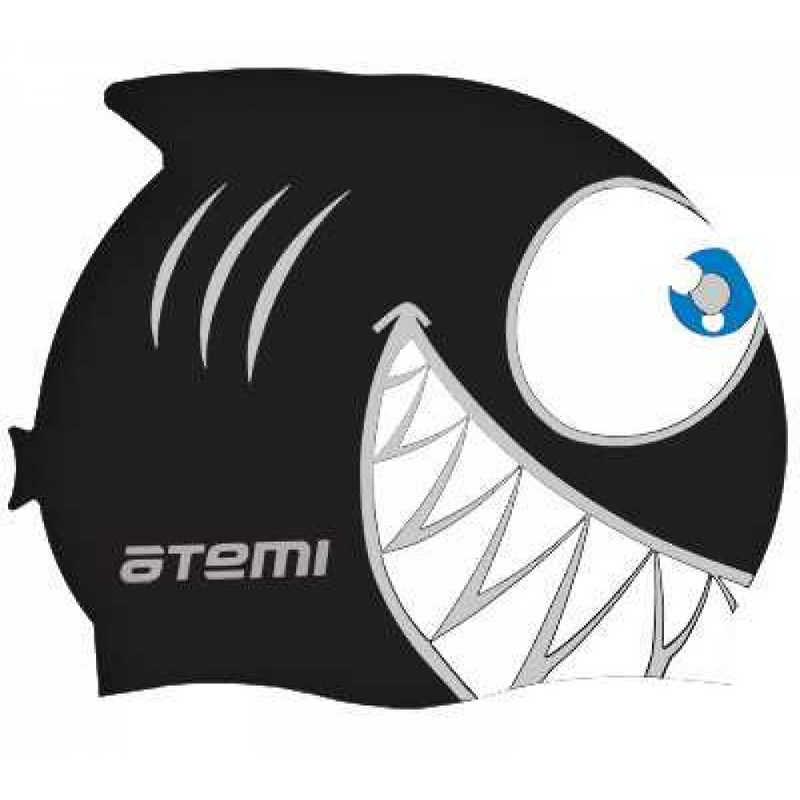 Шапочка для плавания Atemi FC202 рыбка, черный 800_800