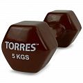 Гантель 5 кг Torres металл в виниловой оболочке, форма шестигранник PL522207 коричневый 120_120